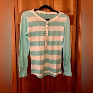 Roxy Women’s Light Blue & White Striped Sz M Outdoorsy Cotton Long Sleeve Blouse